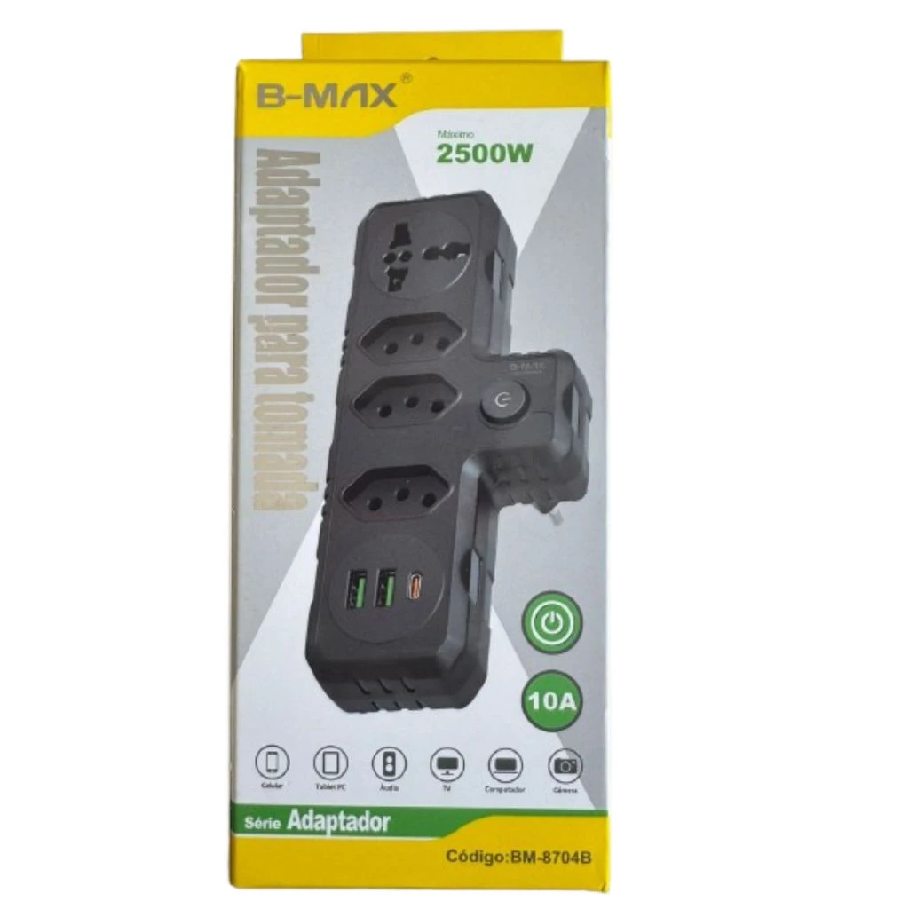 Versão preta do adaptador B-Max BM-8704B na embalagem
