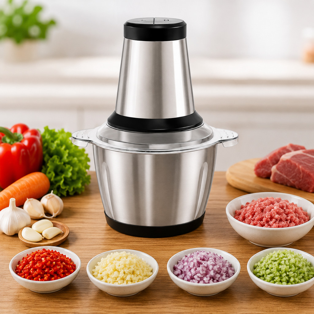 Multiprocessador Elétrico 2L Inox · 4 Lâminas · Tritura Carne e Temperos