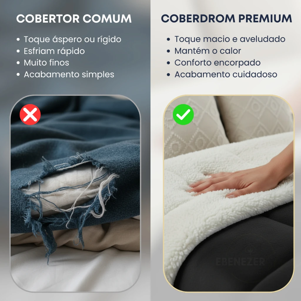 Comparativo: cobertor comum versus coberdrom premium sherpa