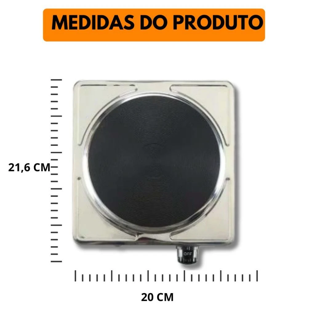 Medidas do fogareiro elétrico: 21,6cm por 20cm