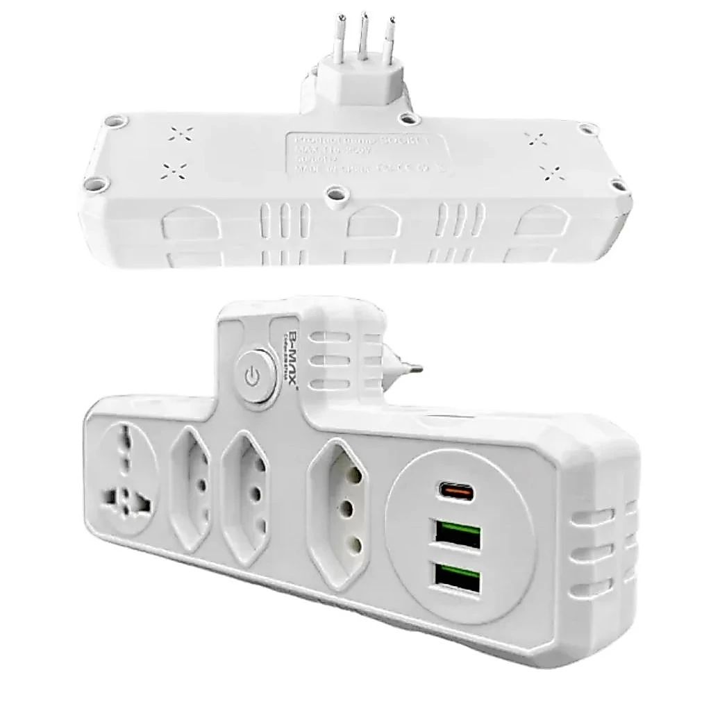 Vista frontal e traseira do adaptador com plugue reforçado