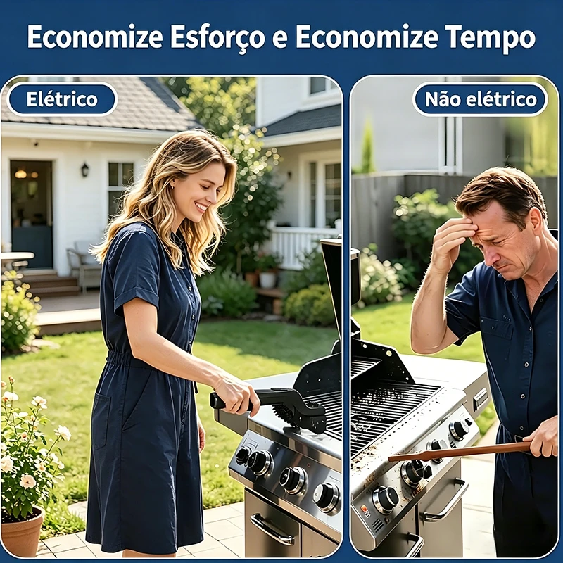 Escova elétrica removendo sujeira entre as grades