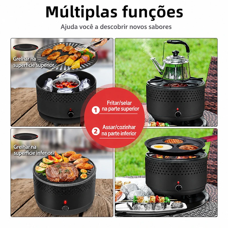 Múltiplas funções: grelhar na superfície superior e inferior, fritar e assar