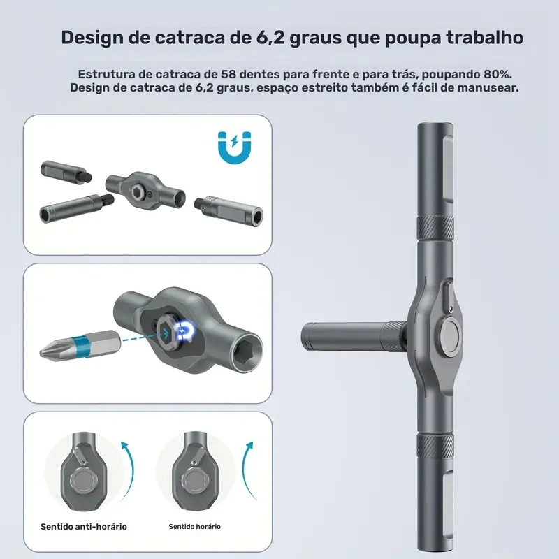 Design de catraca de 6,2 graus com 58 dentes