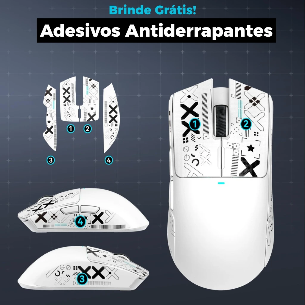 Adesivos antiderrapantes que acompanham o mouse X11
