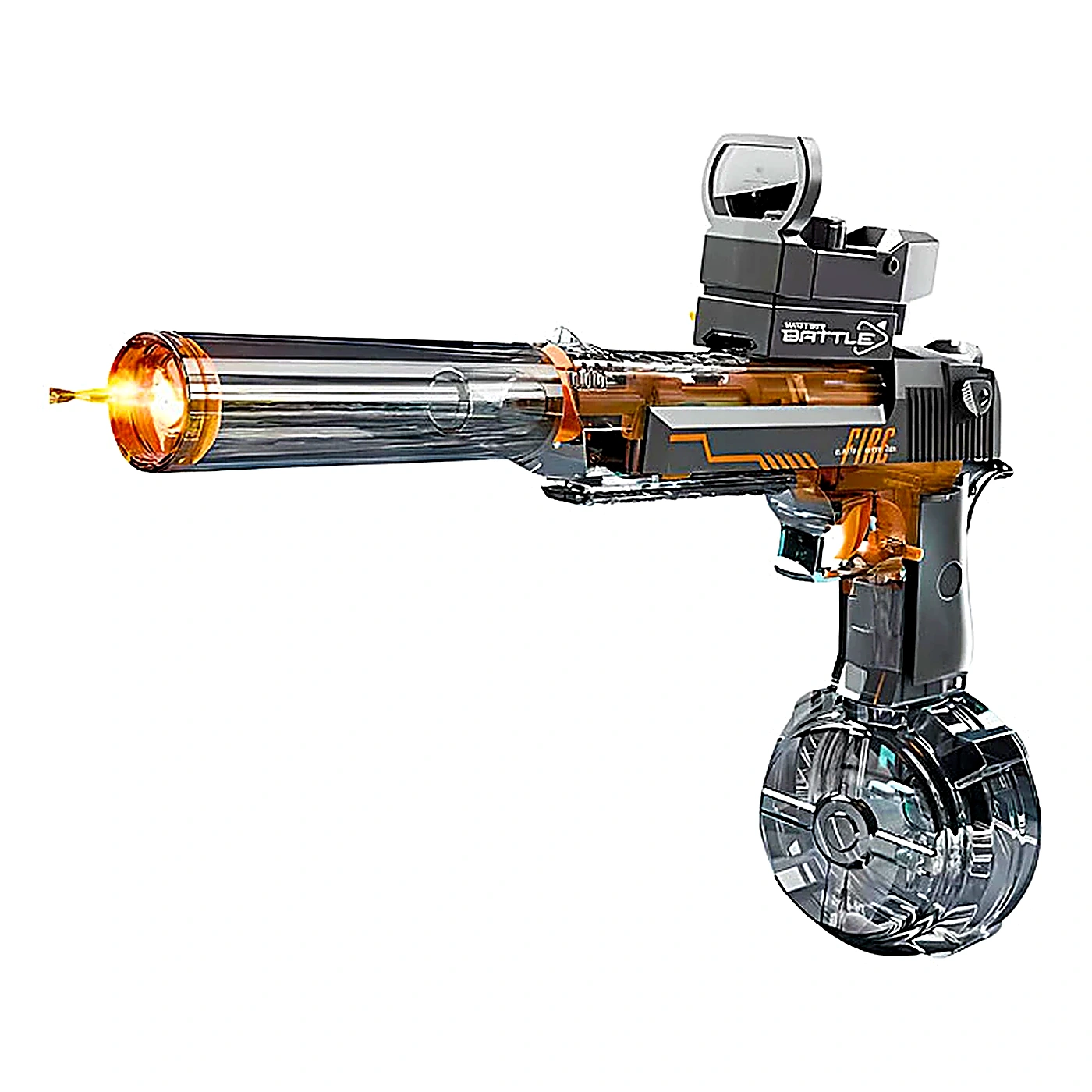 Pistola d'Água Elétrica com LED · Mira, Silenciador e Recarga USB