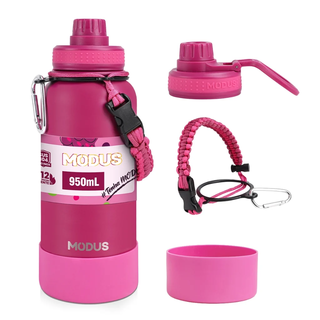 Garrafa Térmica MODUS 950ml · Inox com Alça e Base de Silicone