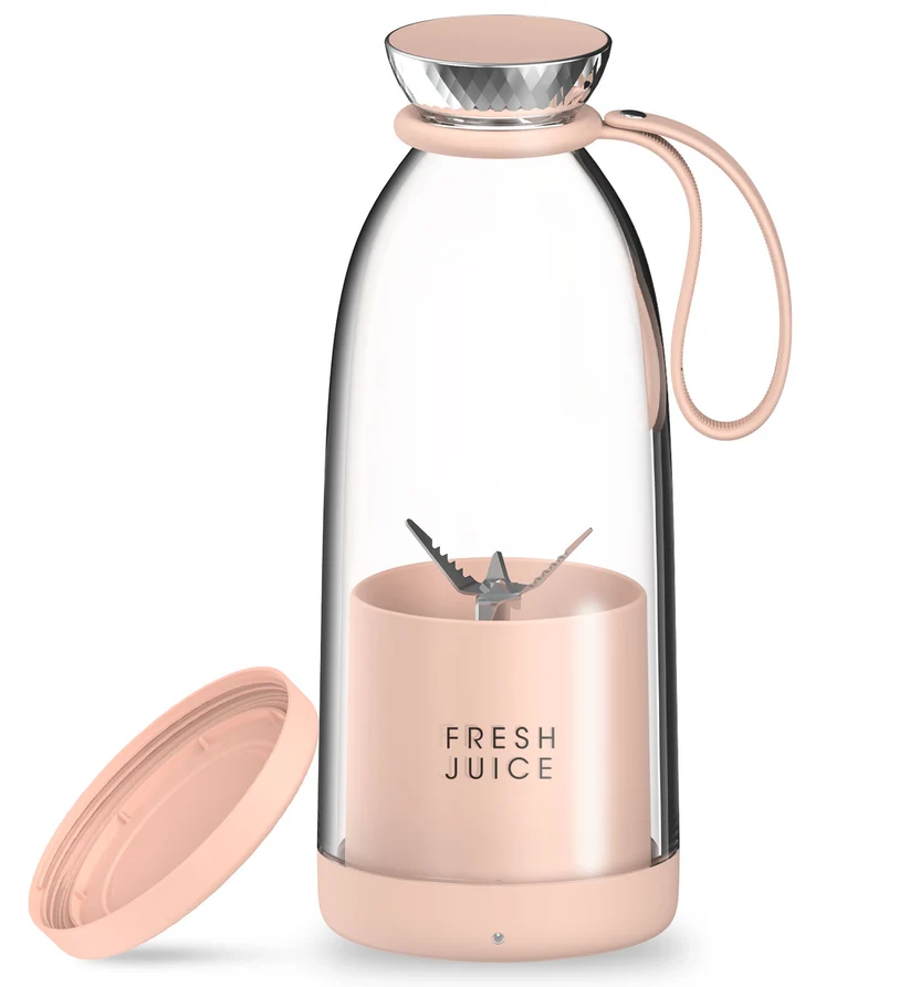 Liquidificador portátil Fresh Juice rosa com alça de transporte