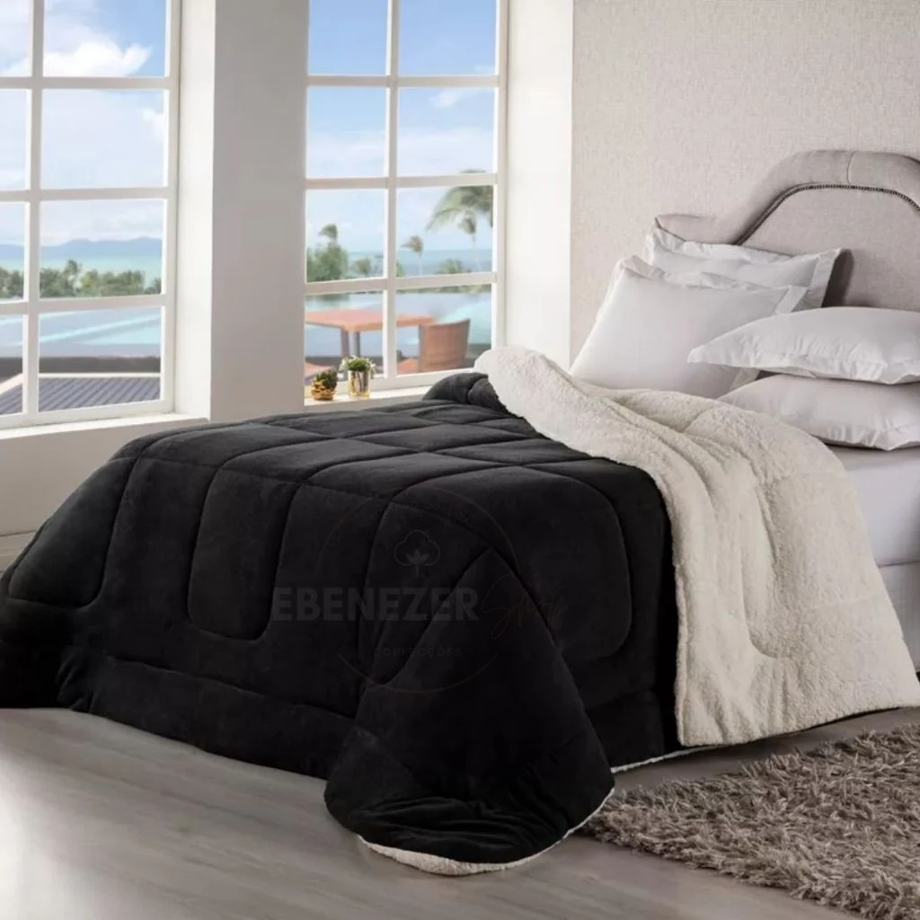 Coberdrom cobertor solteiro dupla face sherpa na cor Preto