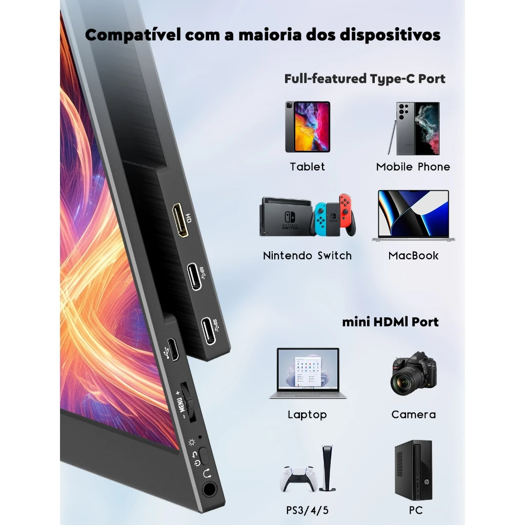 Detalhes do monitor portátil 15.6 polegadas