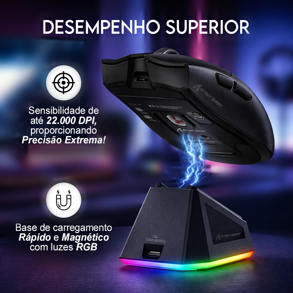 Detalhe do mouse gamer Attack Shark X11